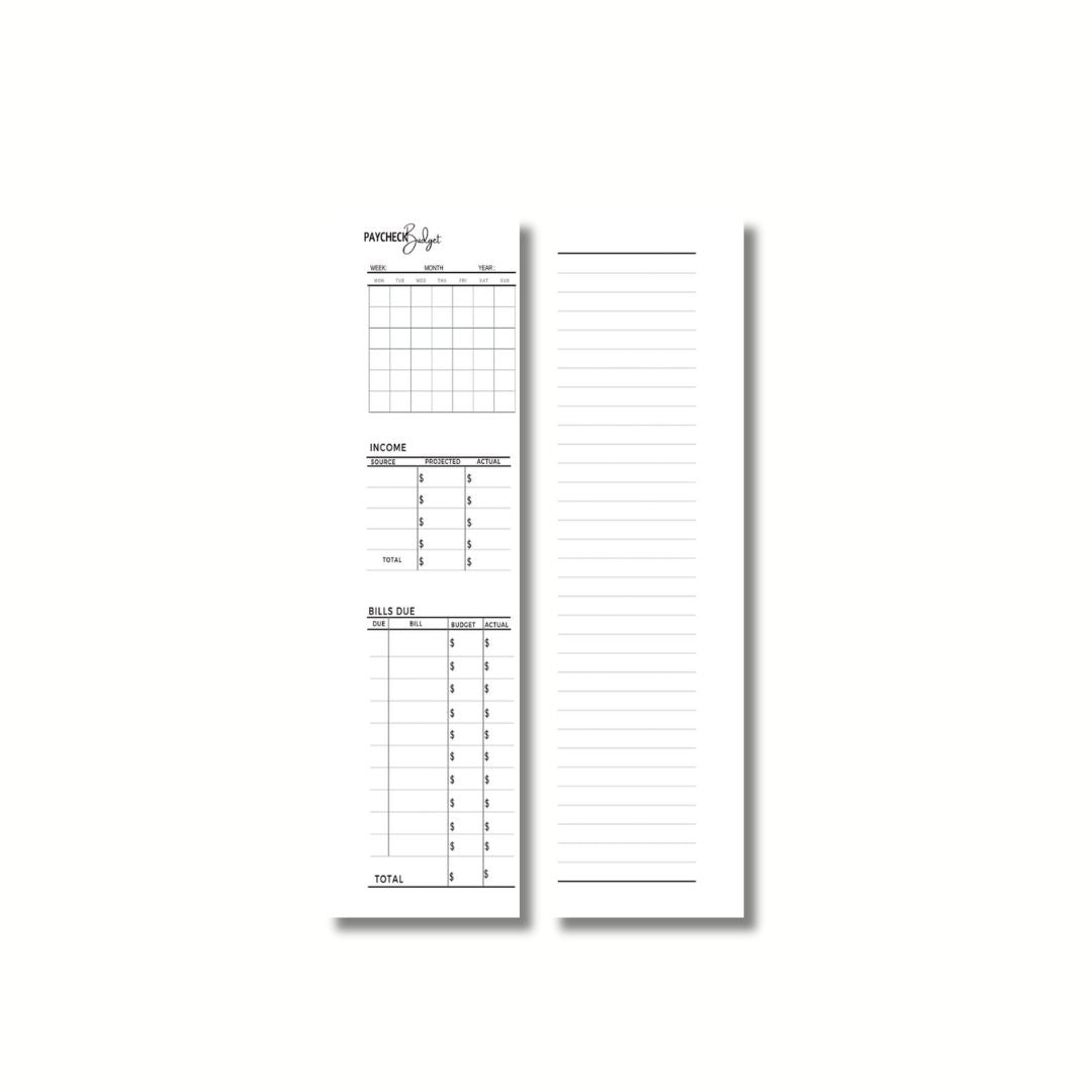 Half Page Paycheck Budget Insert