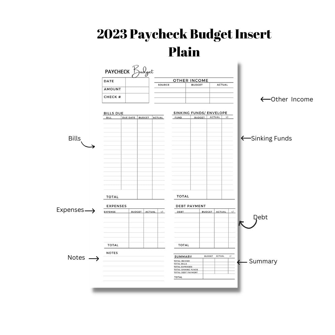 DIGITAL DOWNLOAD 2023 PAYCHECK BUDGET INSERT PLAIN