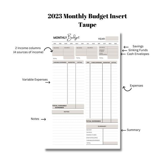 DIGITAL DOWNLOAD 2023 MONTHLY BUDGET | TAUPE